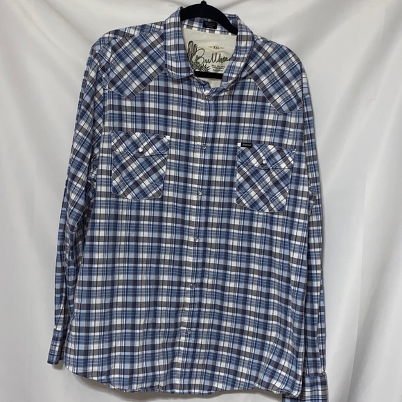 BULLHEAD WESTERN-SHIRT MENS SIZE XXL BLUE PLAID PEARL SNAP BUTTONS 100-% COTTON - Picture 7 of 12